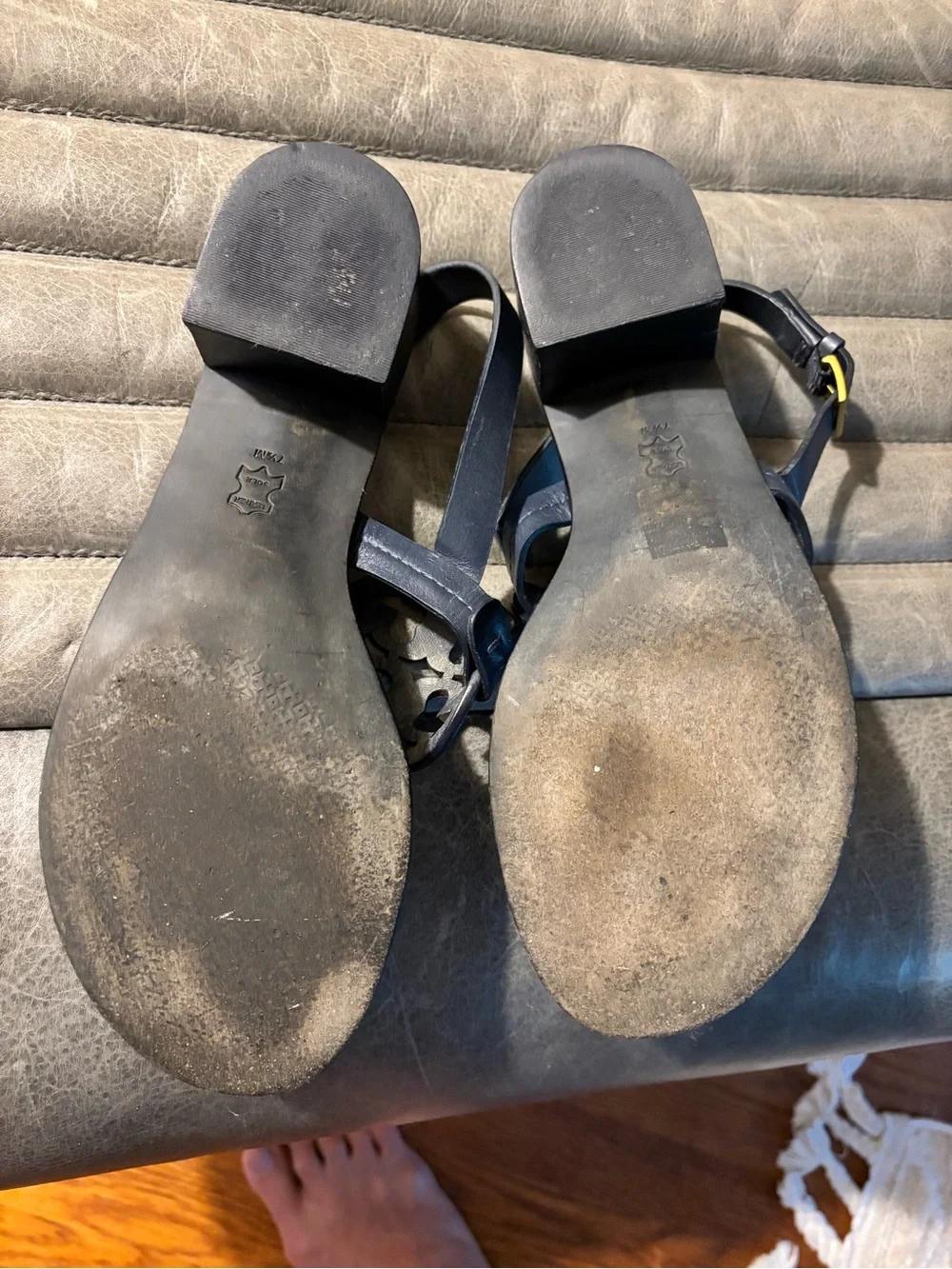 Tory Burch Miller Navy/Ivory Leather Slingback Block Heels 7.5